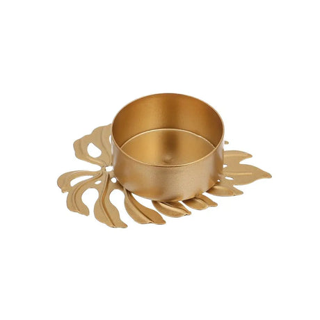 LumiLeaf Monstera Kerzenhalter aus Eisen | Gold & Grün | Tropisches Design | Wohn- und Tischdeko