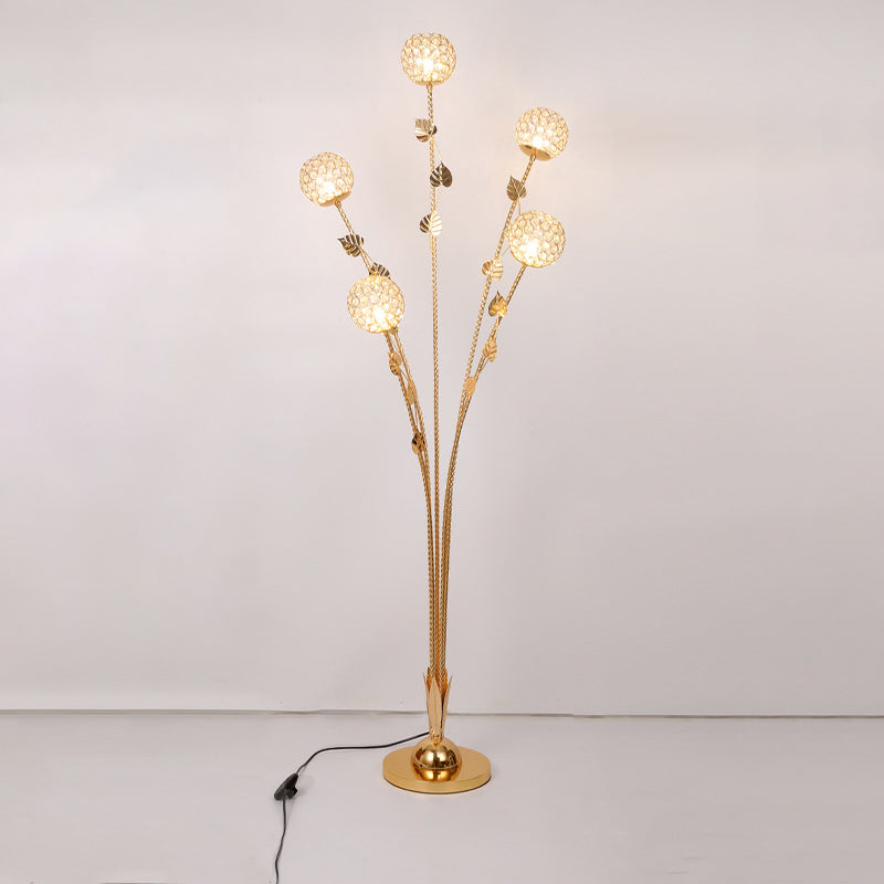 GlowLeaf Design Stehende Bodenleuchte | 5-Licht Lampe | Blatt- und Blumenmotiv | Wohnzimmer Luxusbeleuchtung