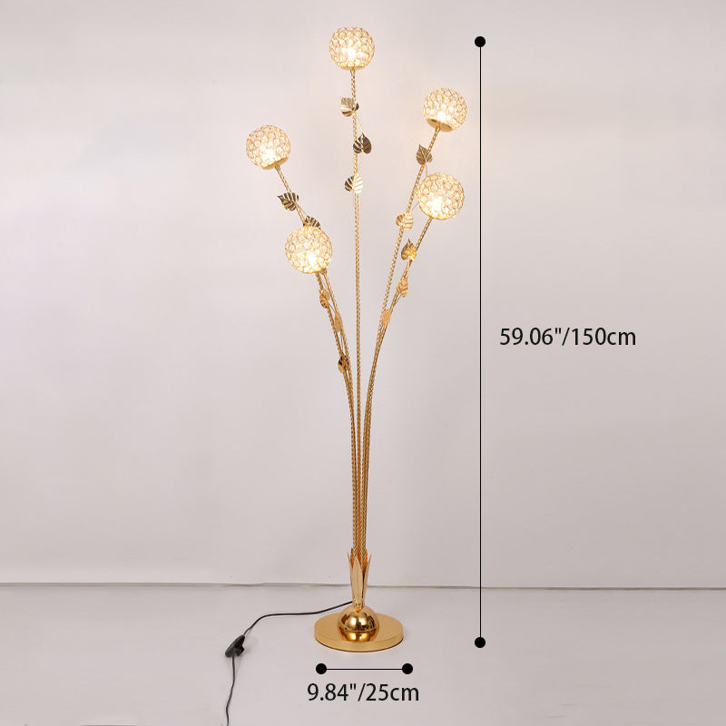 GlowLeaf Design Stehende Bodenleuchte | 5-Licht Lampe | Blatt- und Blumenmotiv | Wohnzimmer Luxusbeleuchtung