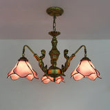 LuminoBloom Vintage Tiffany Kronleuchter | 3/5 Lichter | Glas & Eisen | Stilvolle Beleuchtung