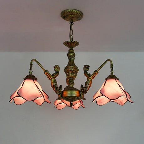 LuminoBloom Vintage Tiffany Kronleuchter | 3/5 Lichter | Glas & Eisen | Stilvolle Beleuchtung