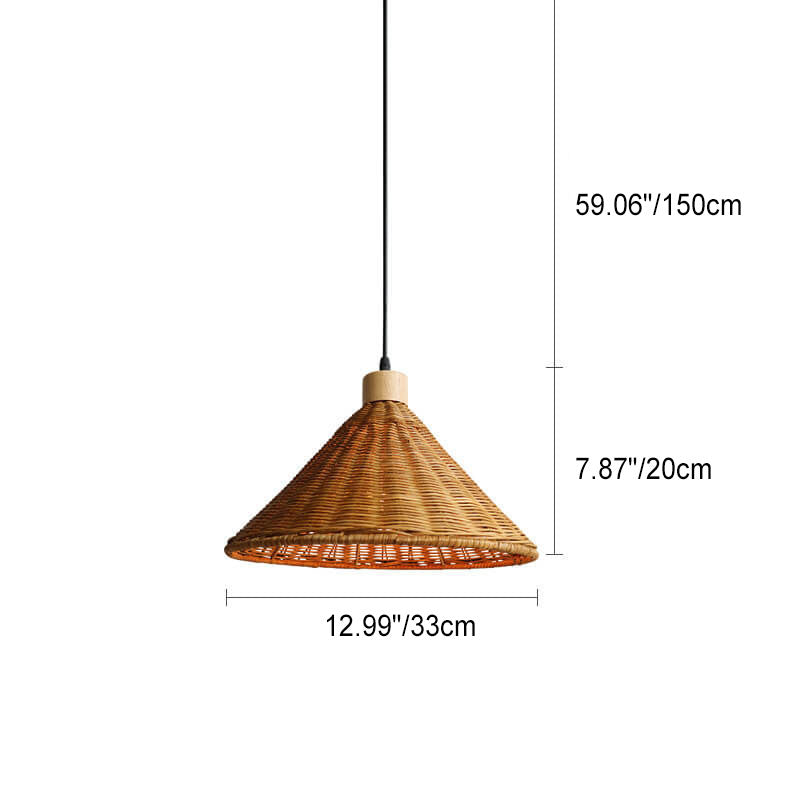 RattaLuxe Pendelleuchte | Vintage Wabi-Sabi Design | Rattan-Kegelschirm | 1-Licht