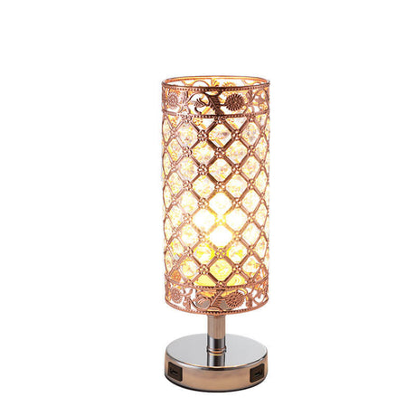 LustraTouch Tischlampe | Zylindrischer Metallschirm | USB-Ladefunktion & Touch-Schalter | Moderne 1-Licht LED Leuchte