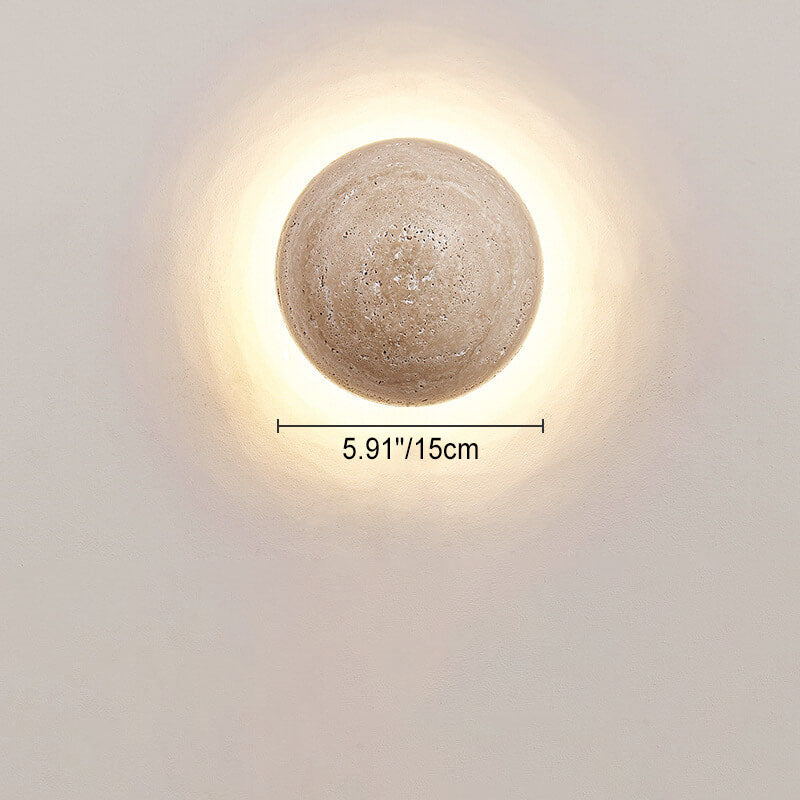 WabiGlow Minimalistische LED Wandleuchte | Runder Travertin | Japanisches Wabi-Sabi Design | Warmes Licht | Dekorative Beleuchtung