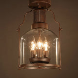 LumoForge Antike Eisen-Glas-Laternen-Deckenleuchte | Vintage 3-Flammig | Semi-Flush Mount
