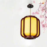 LuxoraChic Modernes Chinesisches Design Pendelleuchte | Faux-Schaffell | Holz-Laterne | LED-Beleuchtung für Zuhause