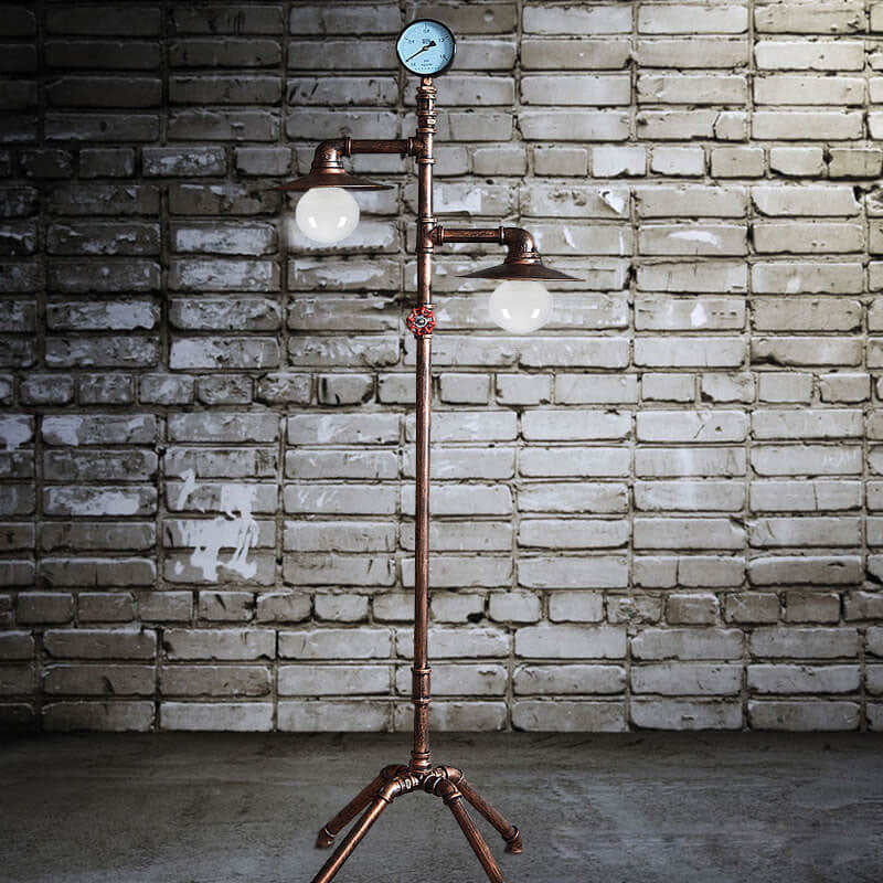 PipeLuxe Steampunk Stehlampe | Industrial Design | Kupfer Wasserrohr | 2-Licht Vintage Leuchte