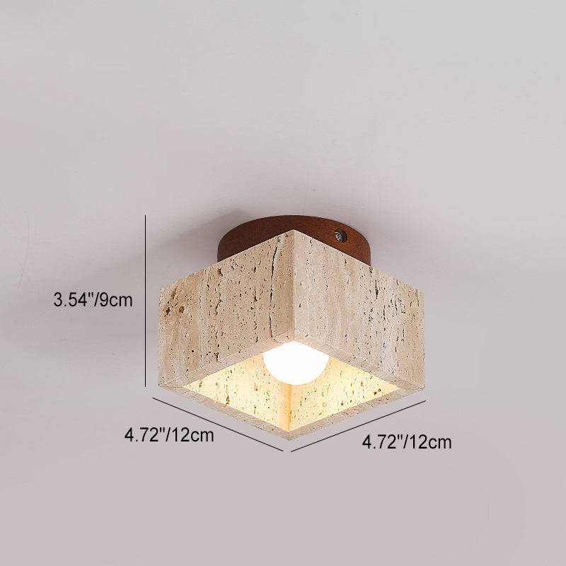 LumiCraft Japanisches Wabi-Sabi Säulen-Deckenlicht | Travertin & Holz | Semi-flächenbündige Montage