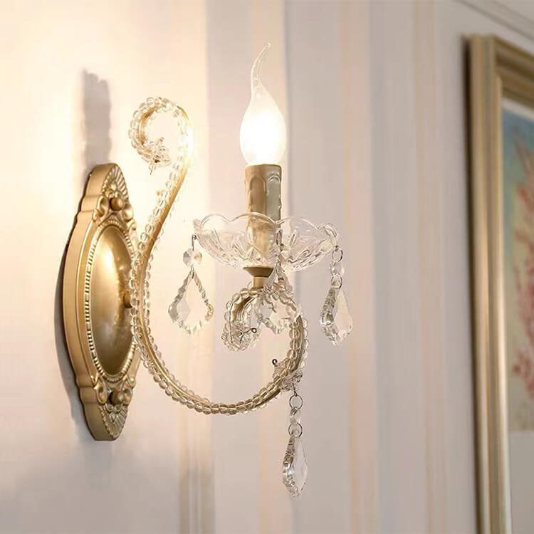 Glorianda Vintage Kristall-Wandlampe | Kerzenhalter-Design | 1-2-flammig | Europäischer Stil