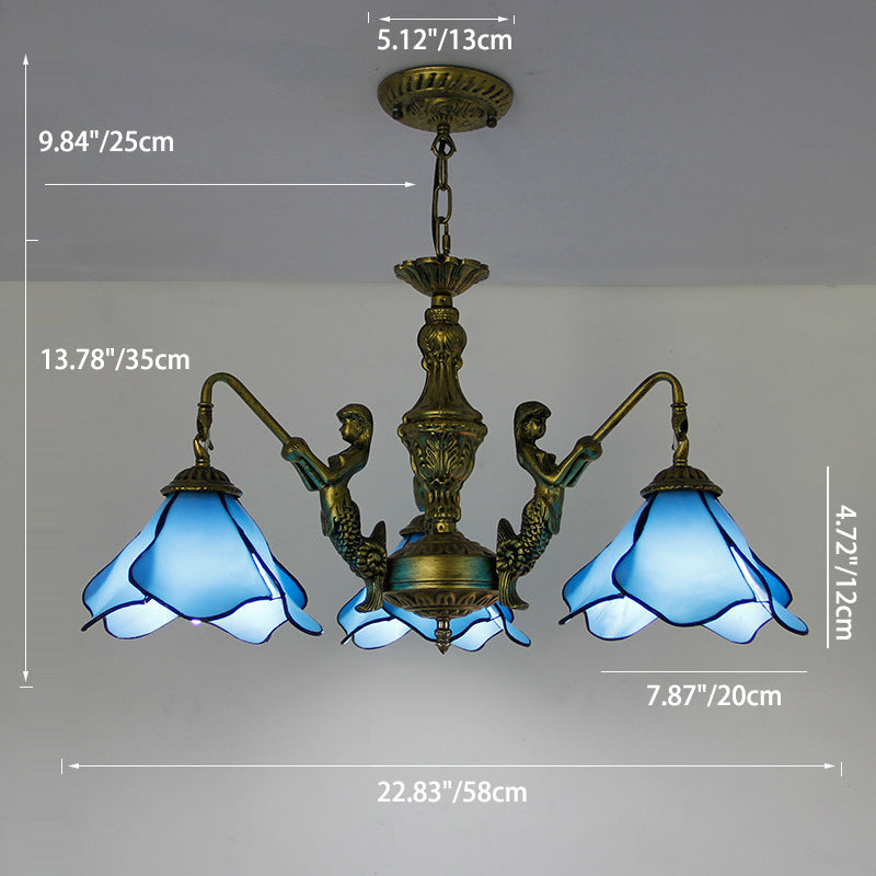 LuminoBloom Vintage Tiffany Kronleuchter | 3/5 Lichter | Glas & Eisen | Stilvolle Beleuchtung