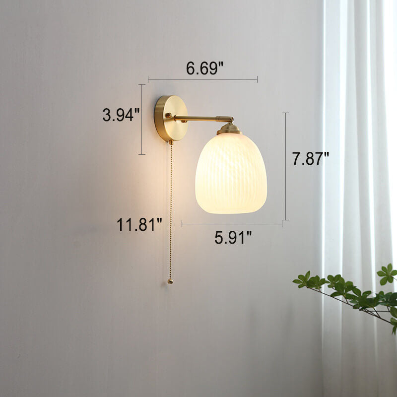 ScandiLume Nordic Wandleuchte mit Zugschalter | Milchglas & Messing Design | Strahlendes Stimmungslicht für Ihr Zuhause