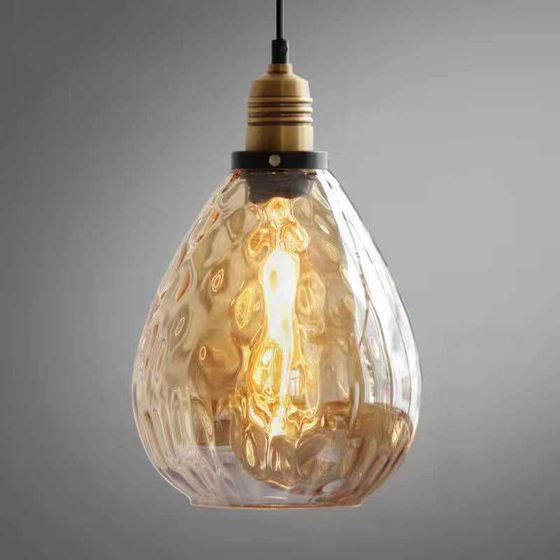 Glazenya Amber Pendelleuchte | Nordic Design | Wassermuster-Glaskuppel | Vintage 1-flammige Hängeleuchte