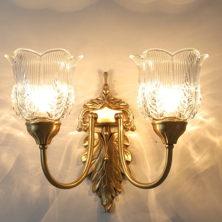 LustraBloom Vintage Wandleuchte | Messing & Glas | 1/2 Flammen | Elegantes Blütendesign