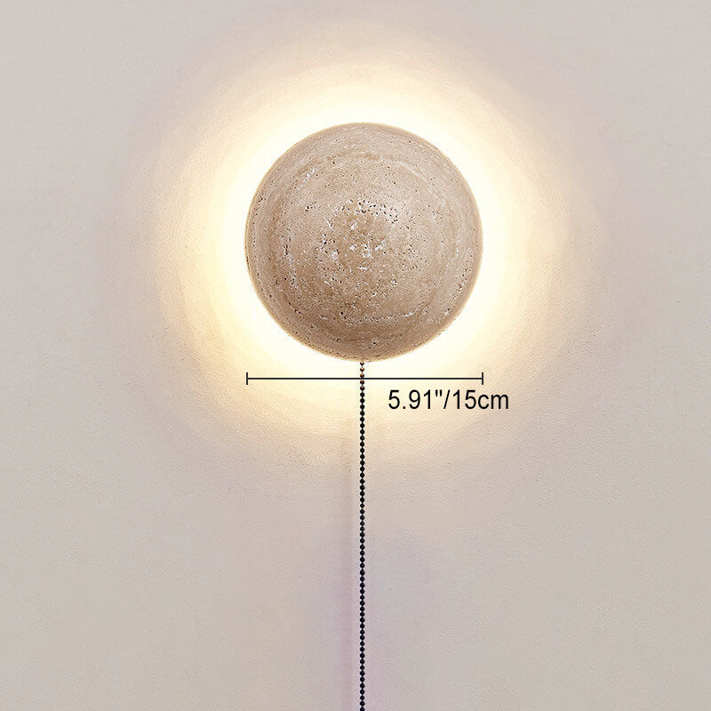 WabiGlow Minimalistische LED Wandleuchte | Runder Travertin | Japanisches Wabi-Sabi Design | Warmes Licht | Dekorative Beleuchtung