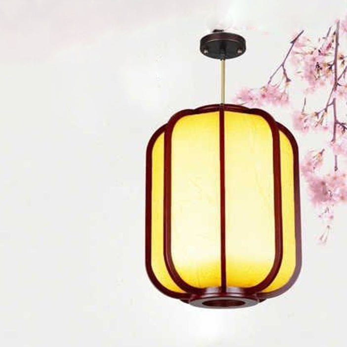 LuxoraChic Modernes Chinesisches Design Pendelleuchte | Faux-Schaffell | Holz-Laterne | LED-Beleuchtung für Zuhause