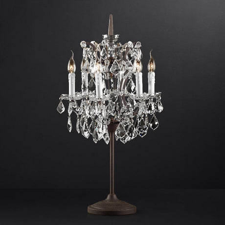 CrystalCrown Vintage Tischlampe mit Kandelaber-Design | Kristallverzierung | Eisenfuß | Deko für Schlafzimmer & Wohnzimmer