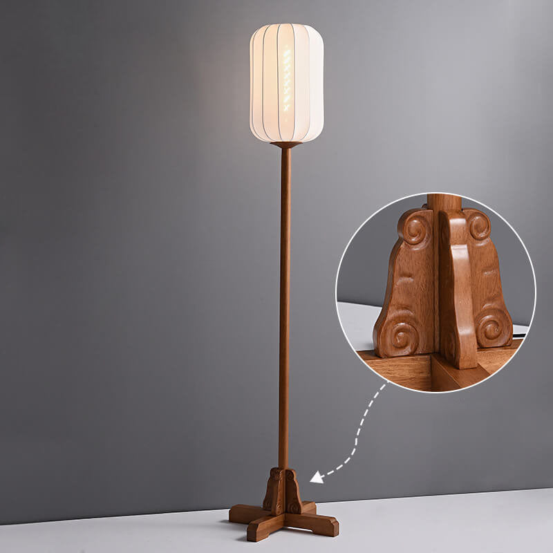 HikariZen Japanische Stehlampe | Rosewood-Basis & Seidenlampenschirm | 1-flammig | Zen-inspiriertes Design für Wohnräume & Büros