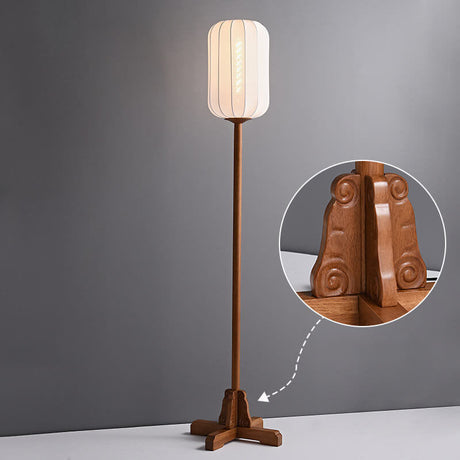 HikariZen Japanische Stehlampe | Rosewood-Basis & Seidenlampenschirm | 1-flammig | Zen-inspiriertes Design für Wohnräume & Büros