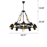GearLume Retro Industrial Kronleuchter | Eisen-Design | Hanfseil-Lampen | 6/8/10 Leuchten | Vintage Beleuchtung