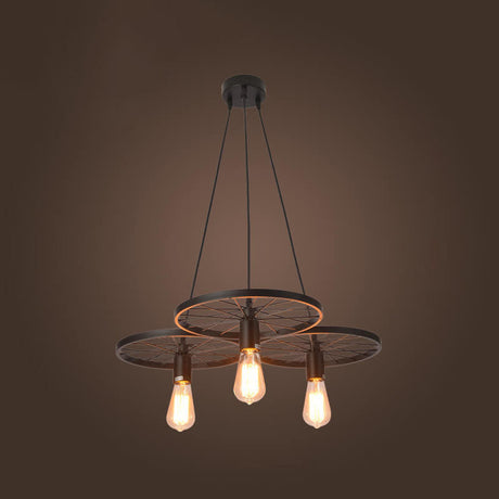 Rustiron Kronleuchter | Industrielles Design mit Eisenrädern | 1/3/6-flammig | Loft- und Wohnraum-Beleuchtung