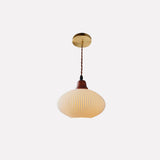 KyotoSphere Japanische Vintage Pendelleuchte | Gefaltete Keramik | Runde Holzkuppel | 1-flammig | Dekoratives Licht