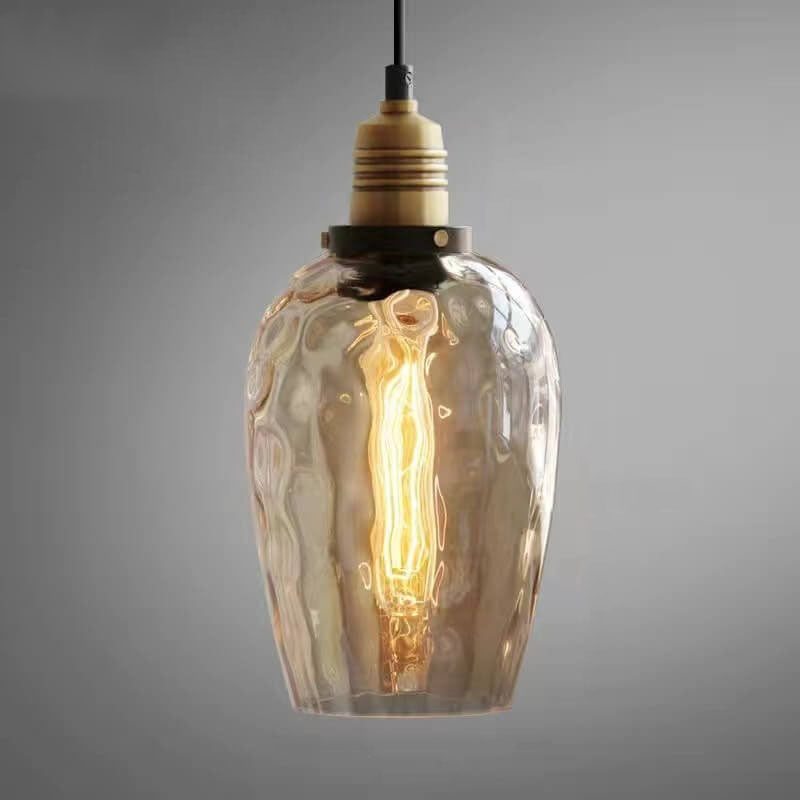 Glazenya Amber Pendelleuchte | Nordic Design | Wassermuster-Glaskuppel | Vintage 1-flammige Hängeleuchte