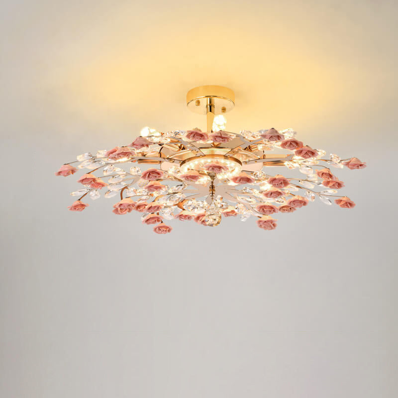 LustraRose Elegance | Keramik Kristall Kronleuchter | 6/7/8-flammig | Luxuriöse Beleuchtung