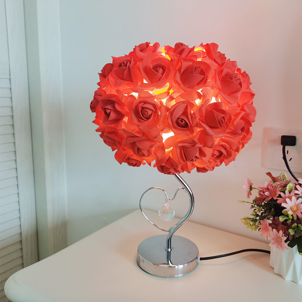 Roseva Art Deco Tischlampe | Stoff-Rosenschirm | Elegante Beleuchtung | Schlafzimmer Dekoration