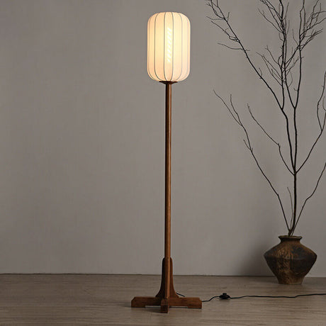 HikariZen Japanische Stehlampe | Rosewood-Basis & Seidenlampenschirm | 1-flammig | Zen-inspiriertes Design für Wohnräume & Büros