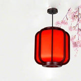 LuxoraChic Modernes Chinesisches Design Pendelleuchte | Faux-Schaffell | Holz-Laterne | LED-Beleuchtung für Zuhause