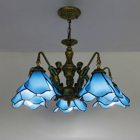 LuminoBloom Vintage Tiffany Kronleuchter | 3/5 Lichter | Glas & Eisen | Stilvolle Beleuchtung