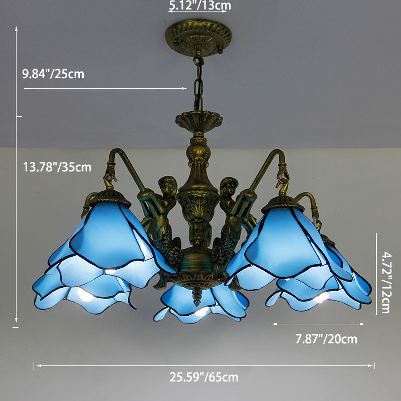 LuminoBloom Vintage Tiffany Kronleuchter | 3/5 Lichter | Glas & Eisen | Stilvolle Beleuchtung