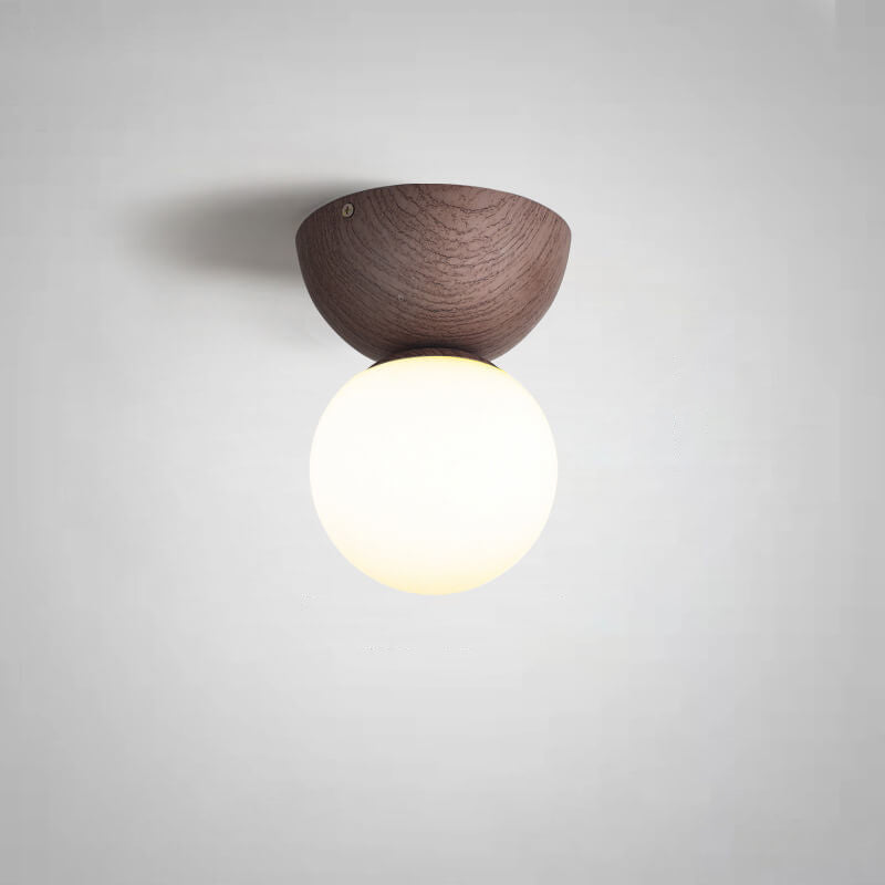 LumaFlair ZenGlow Japanischer Minimalismus LED Deckenleuchte | Holzoptik | Glasdesign | Runde Form | Flush Mount | Stilvolle Beleuchtung