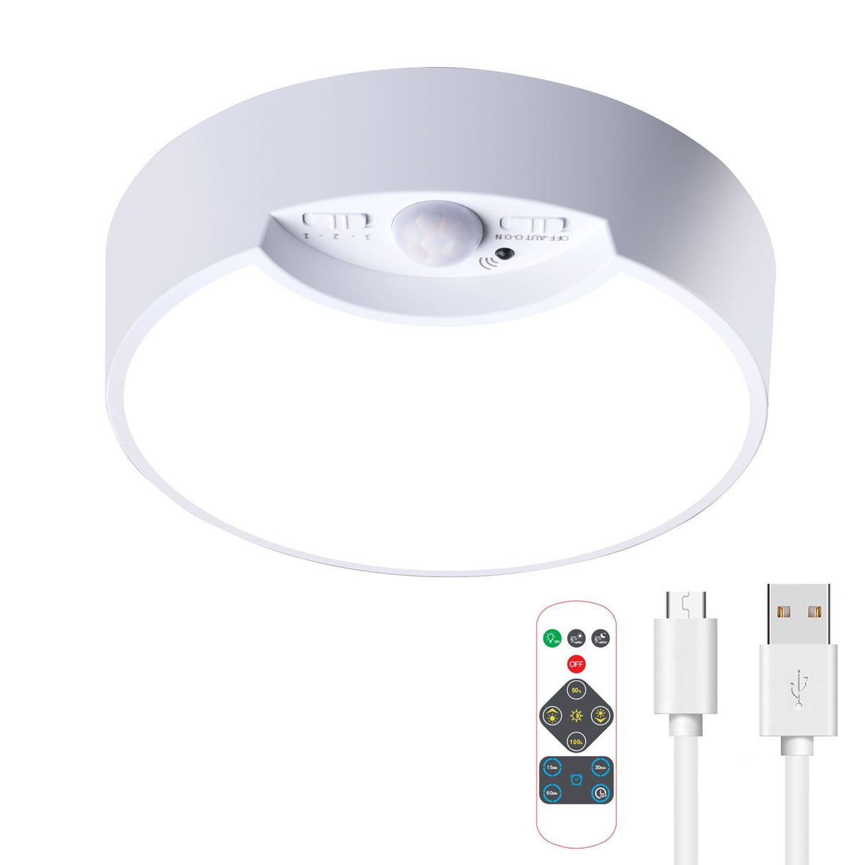 SenseLux Runde LED Deckenleuchte | Bewegungssensor | Weißes Licht | Batteriebetrieben & Wiederaufladbar