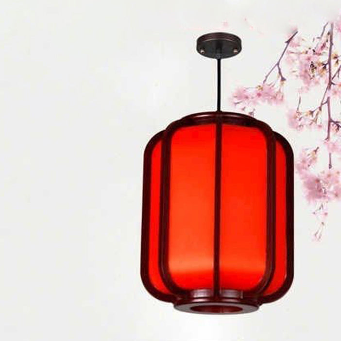 LuxoraChic Modernes Chinesisches Design Pendelleuchte | Faux-Schaffell | Holz-Laterne | LED-Beleuchtung für Zuhause