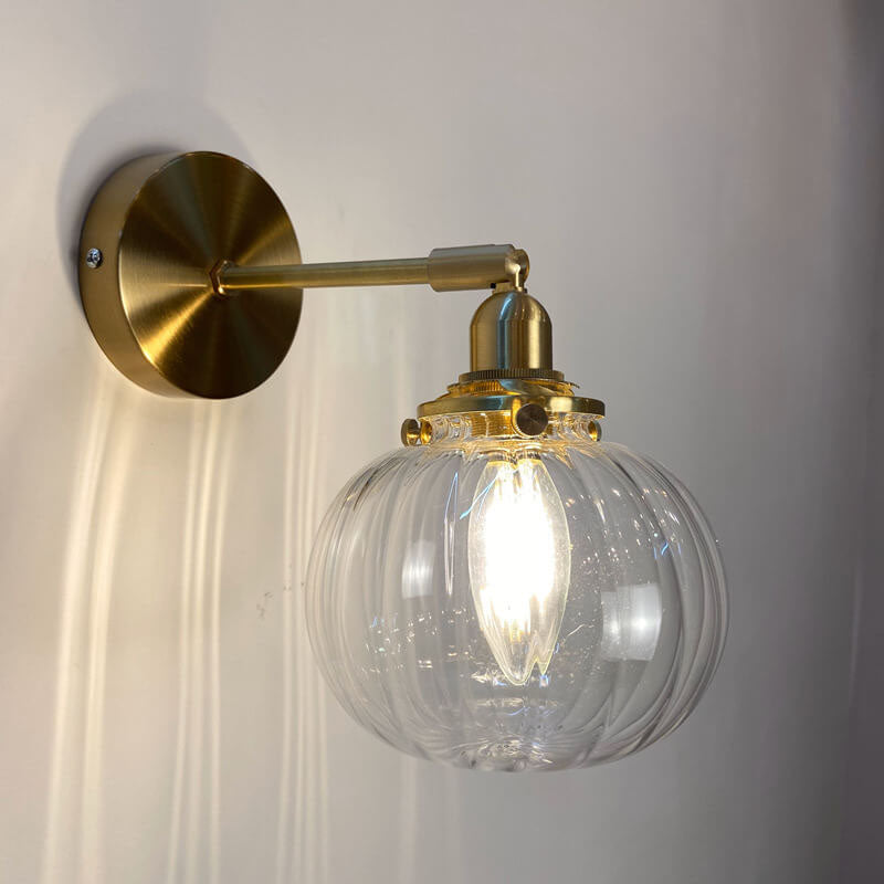 Glasvora Japanische Wandlampe | Runde Kugel aus Glas & Messing | Vintage Design | 1-flammig