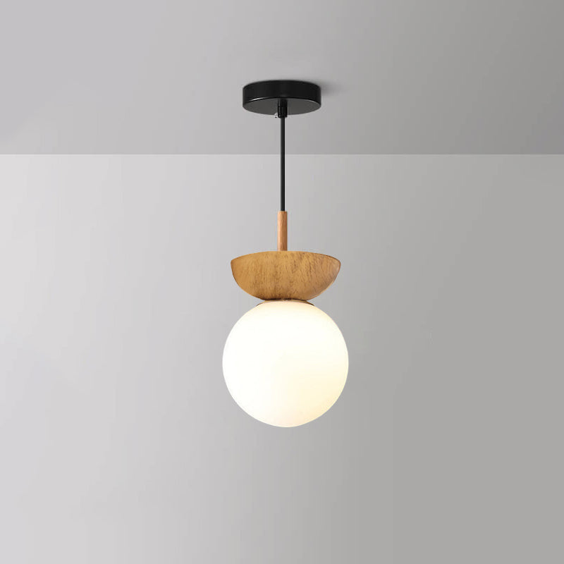 LumiHaus Deckenleuchte Holz | Japanisch-Nordisches Design | Glas Kugel | Warmes Stimmungslicht