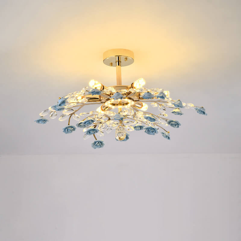 LustraRose Elegance | Keramik Kristall Kronleuchter | 6/7/8-flammig | Luxuriöse Beleuchtung