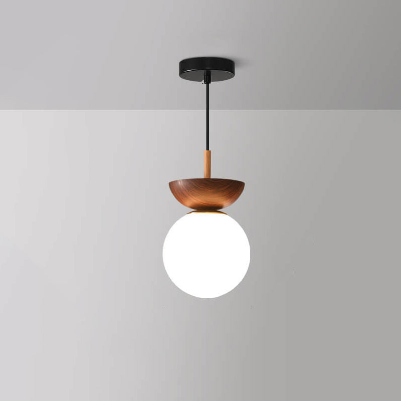 LumiHaus Deckenleuchte Holz | Japanisch-Nordisches Design | Glas Kugel | Warmes Stimmungslicht