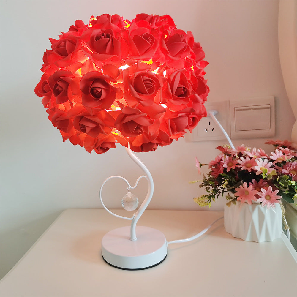 Roseva Art Deco Tischlampe | Stoff-Rosenschirm | Elegante Beleuchtung | Schlafzimmer Dekoration
