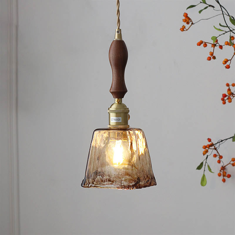 Auralina Pendelleuchte | Modernes Design | Bernstein-Glas | Walnussgriff | LED-Beleuchtung für Wohnzimmer