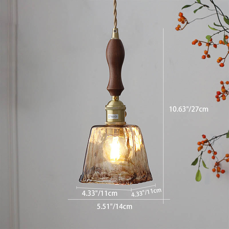 Auralina Pendelleuchte | Modernes Design | Bernstein-Glas | Walnussgriff | LED-Beleuchtung für Wohnzimmer