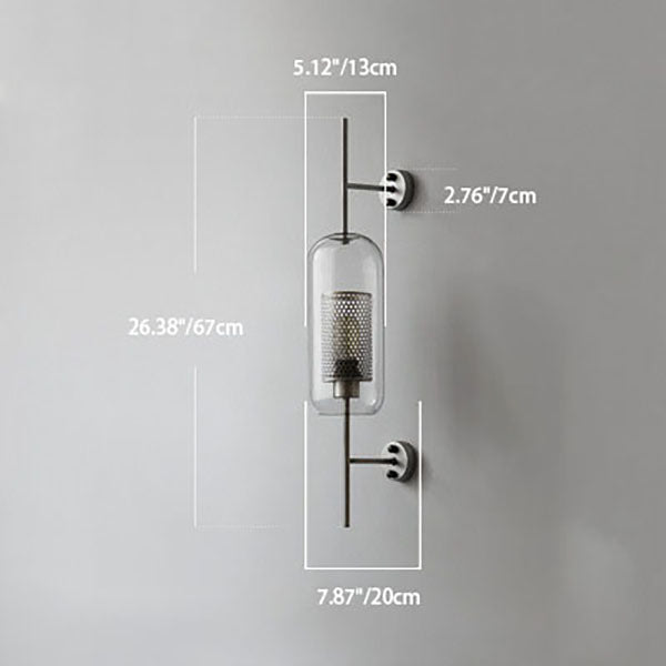Lumivault Industrial Wandlampe | Zylindrischer Glasschirm | Eisenrahmen | Deko für Schlafzimmer & Wohnräume