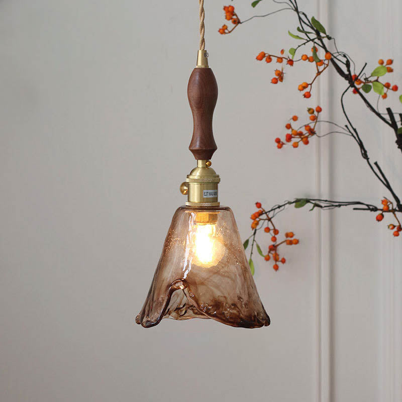 Auralina Pendelleuchte | Modernes Design | Bernstein-Glas | Walnussgriff | LED-Beleuchtung für Wohnzimmer