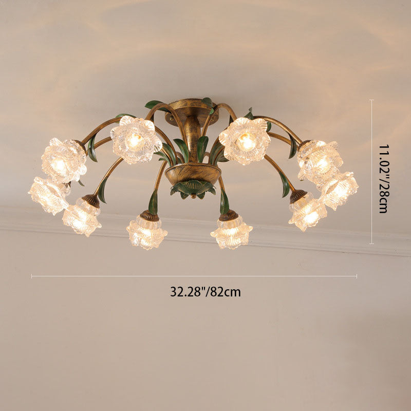 LuminBloss Rustikale Deckenleuchte | Blumen-Design aus Eisen & Glas | 6/8/10 Flammen | Für Wohnzimmer & Essbereich