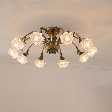 LuminBloss Rustikale Deckenleuchte | Blumen-Design aus Eisen & Glas | 6/8/10 Flammen | Für Wohnzimmer & Essbereich