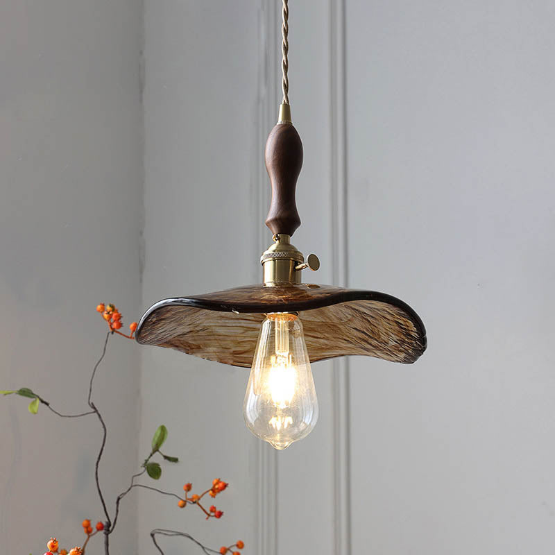 Auralina Pendelleuchte | Modernes Design | Bernstein-Glas | Walnussgriff | LED-Beleuchtung für Wohnzimmer
