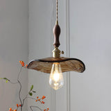 Auralina Pendelleuchte | Modernes Design | Bernstein-Glas | Walnussgriff | LED-Beleuchtung für Wohnzimmer