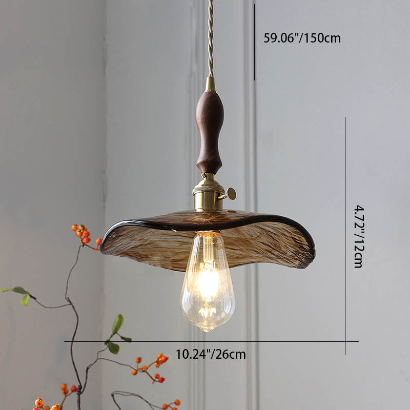 Auralina Pendelleuchte | Modernes Design | Bernstein-Glas | Walnussgriff | LED-Beleuchtung für Wohnzimmer