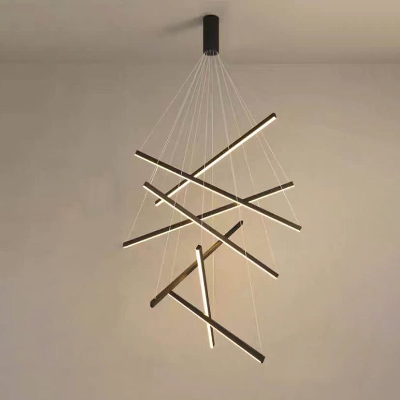 GeoLuma Nordic LED Kronleuchter | Geometrisches Linien-Design aus Eisen & Aluminium | 3-9 Flammen | Modern & Energieeffizient